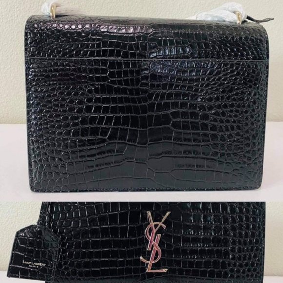YSL SUNSET Medium Croc black Crossbody Brand New - Picture 4 of 15